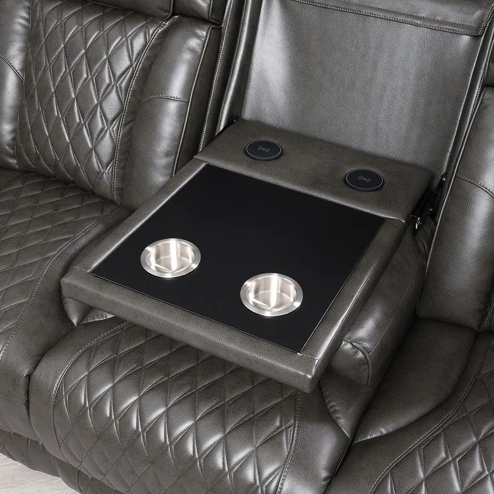Taddeo - Power Motion Sofa With Power Headrest, USB, Wireless Charger, LED & Reading Light - Dark Gray by Unique Piece Furniture