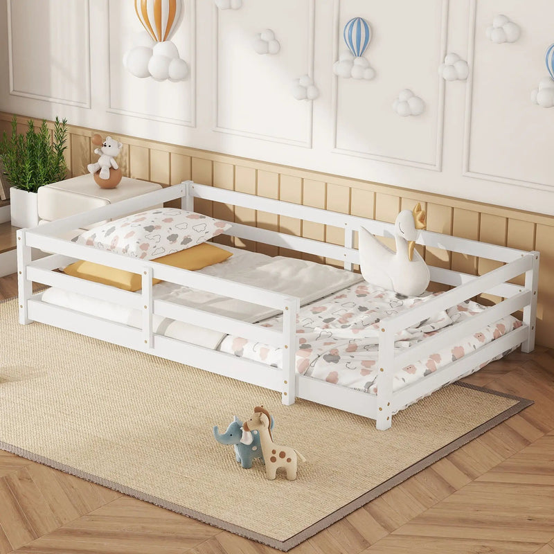 Twin Size Montessori Floor Bed With Fence - White by Unique Piece Furniture
