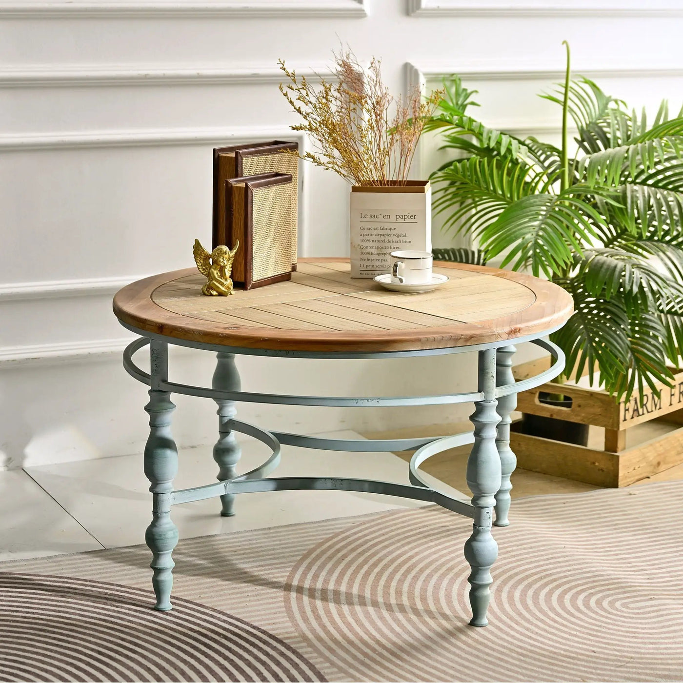 Round Top Carved Table For Living Room by Unique Piece Furniture