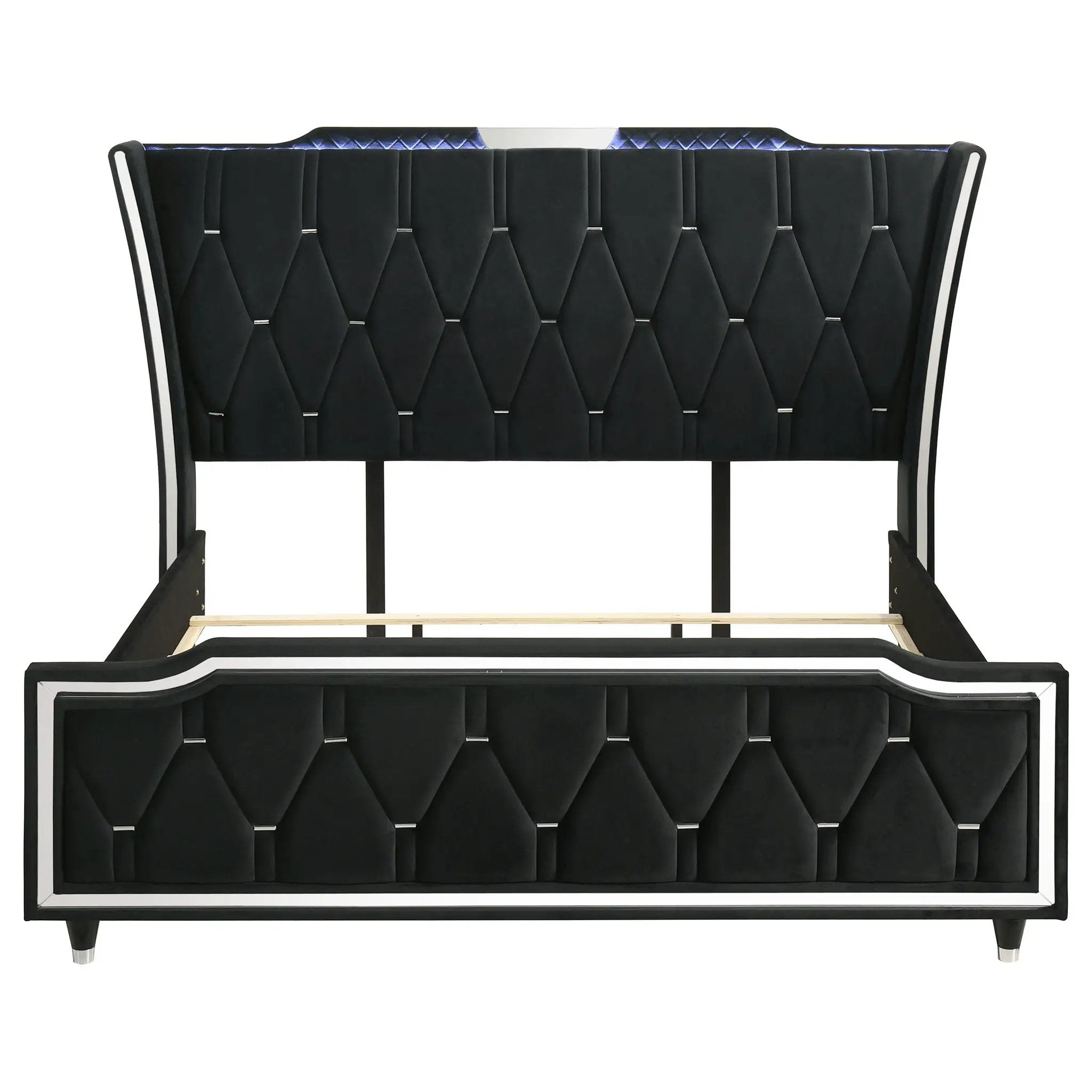 Lorient Eastern King LED Upholstered Bed Black by Unique Piece Furniture