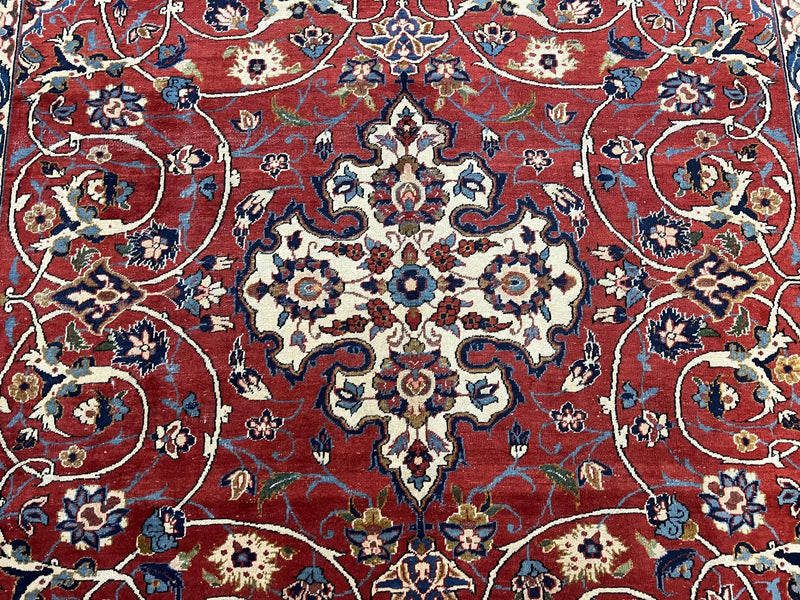 Red Persian Isfahan Rug 7x10 - Antique, Floral Medallion by Jewel Rugs