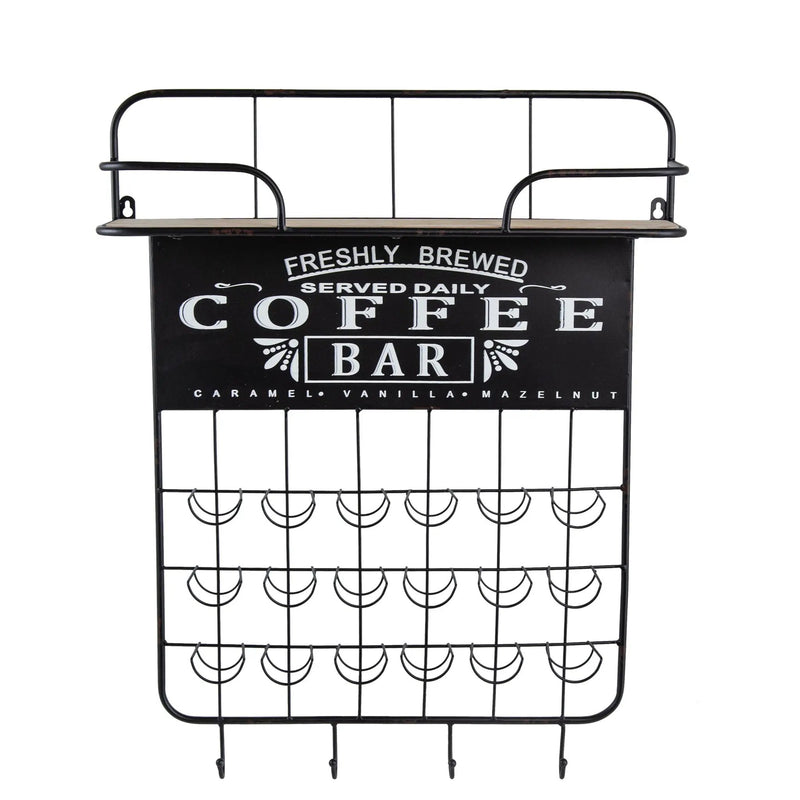 Floating Coffee Bar Shelf With Coffee Pod Holder, Hooks And Storage Shelf - Black by HouseOfZazla