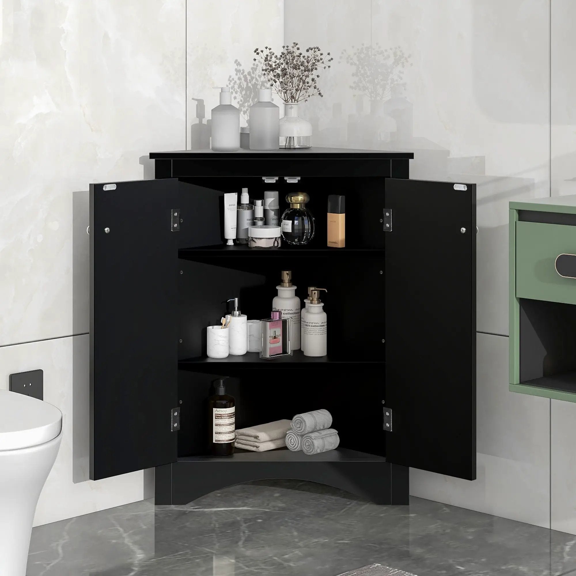 Triangle Bathroom Storage Cabinet With Adjustable Shelves, Freestanding Floor Cabinet For Home Kitchen by HouseOfZazla