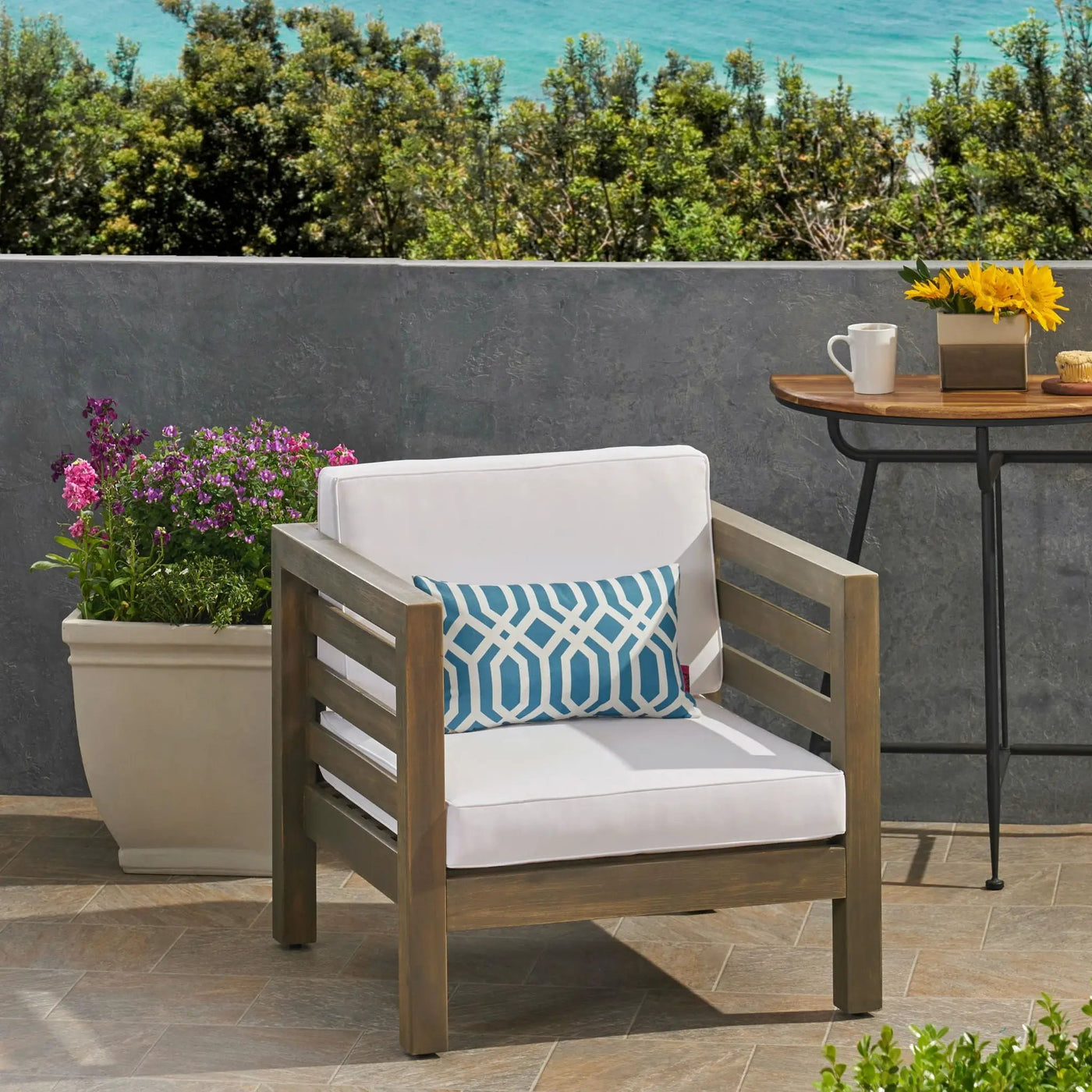 Outdoor Acacia Wood Patio Chair With Fabric Cushion by HouseOfZazla