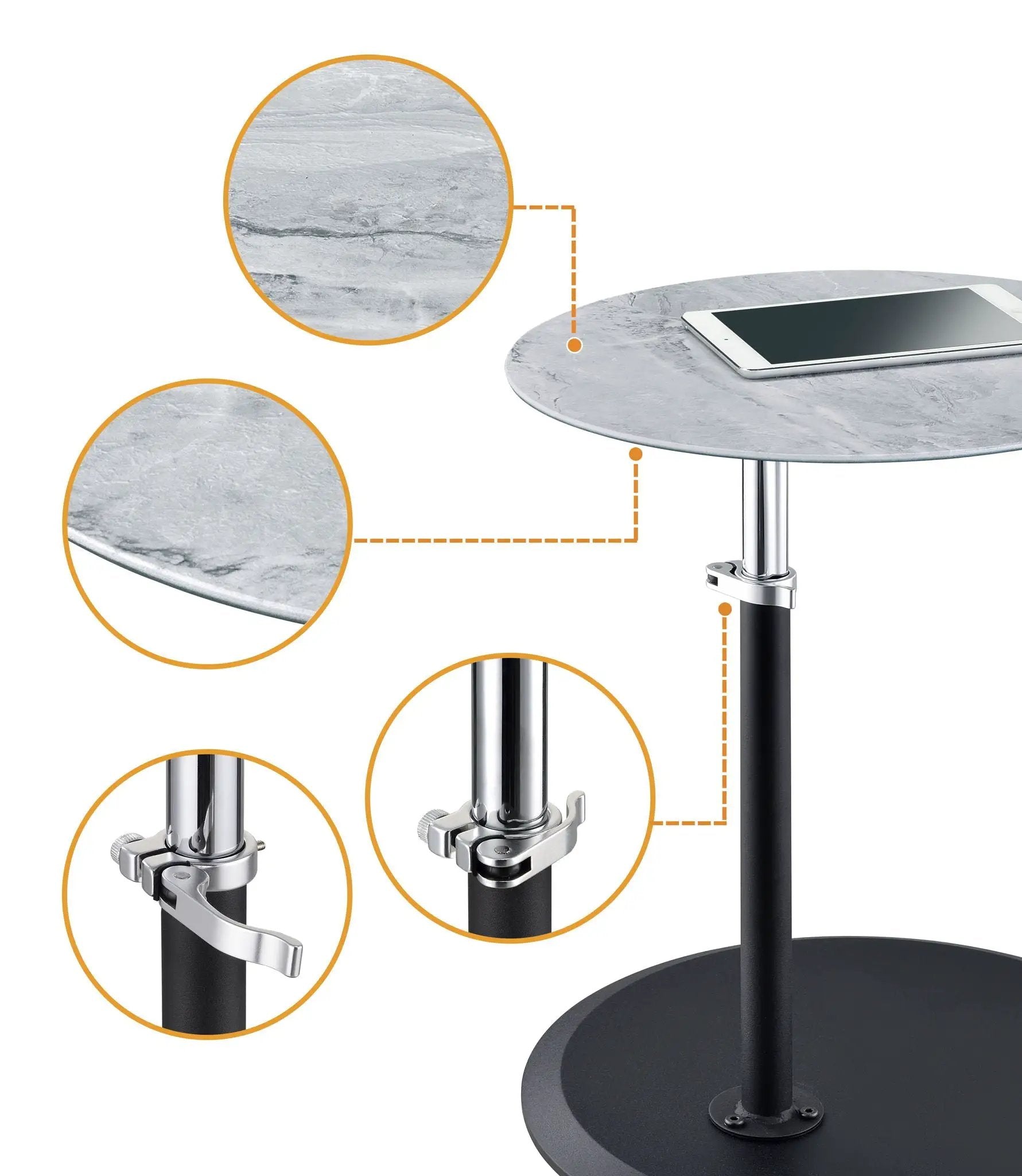 Orbit - 15.5" End Table With Height Adjustable Marble Textured Top by Unique Piece Furniture