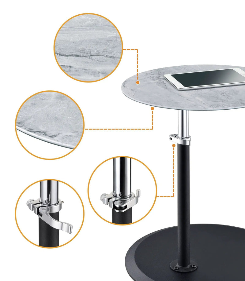 Orbit - 15.5" End Table With Height Adjustable Marble Textured Top by HouseOfZazla