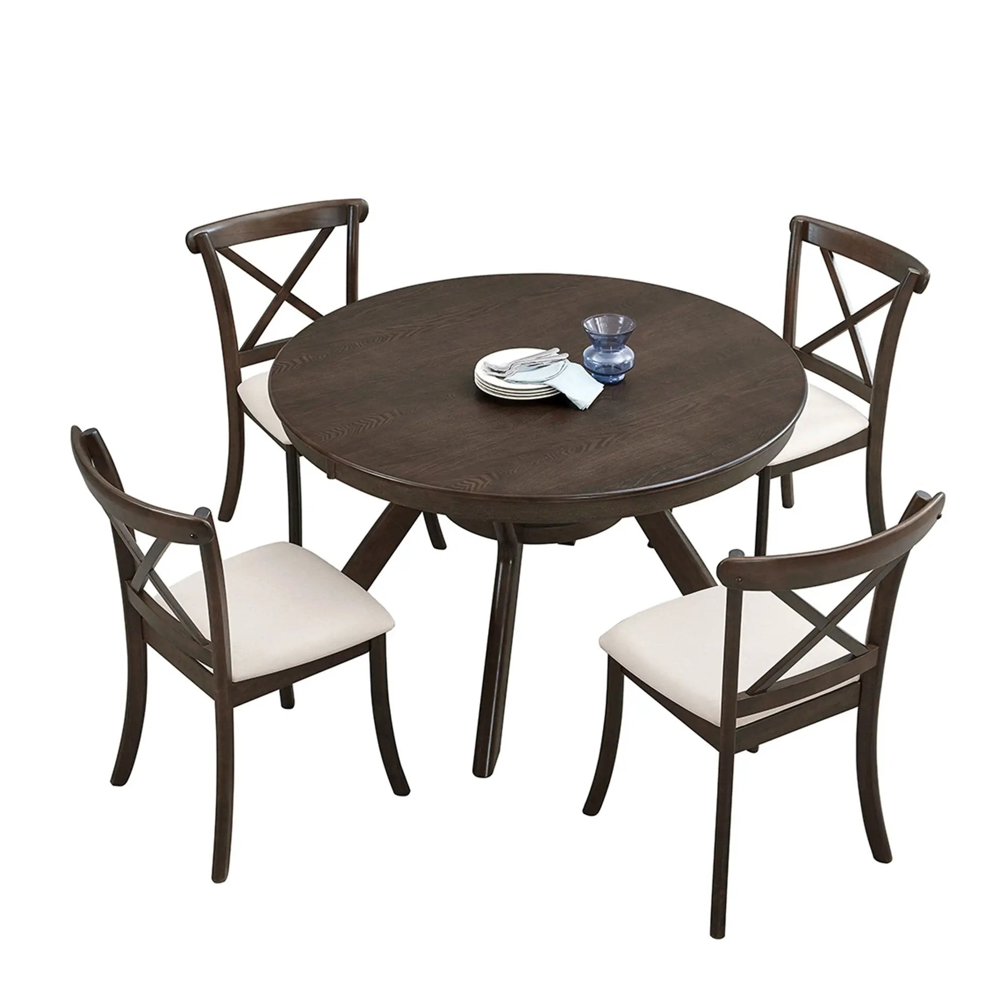 Modern Round Rubber Wood Dining Table for 4-6 by HouseOfZazla
