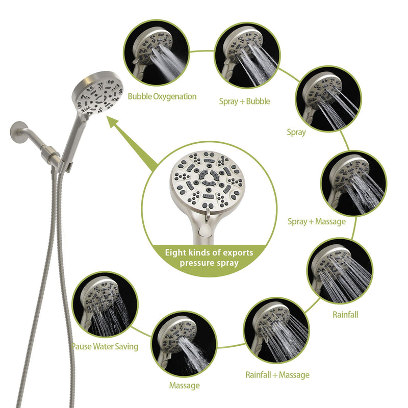 Multi Function Adjustable Hand Shower 8 Function Hand Shower, Plastic Construction - Brushed Nickel by HouseOfZazla