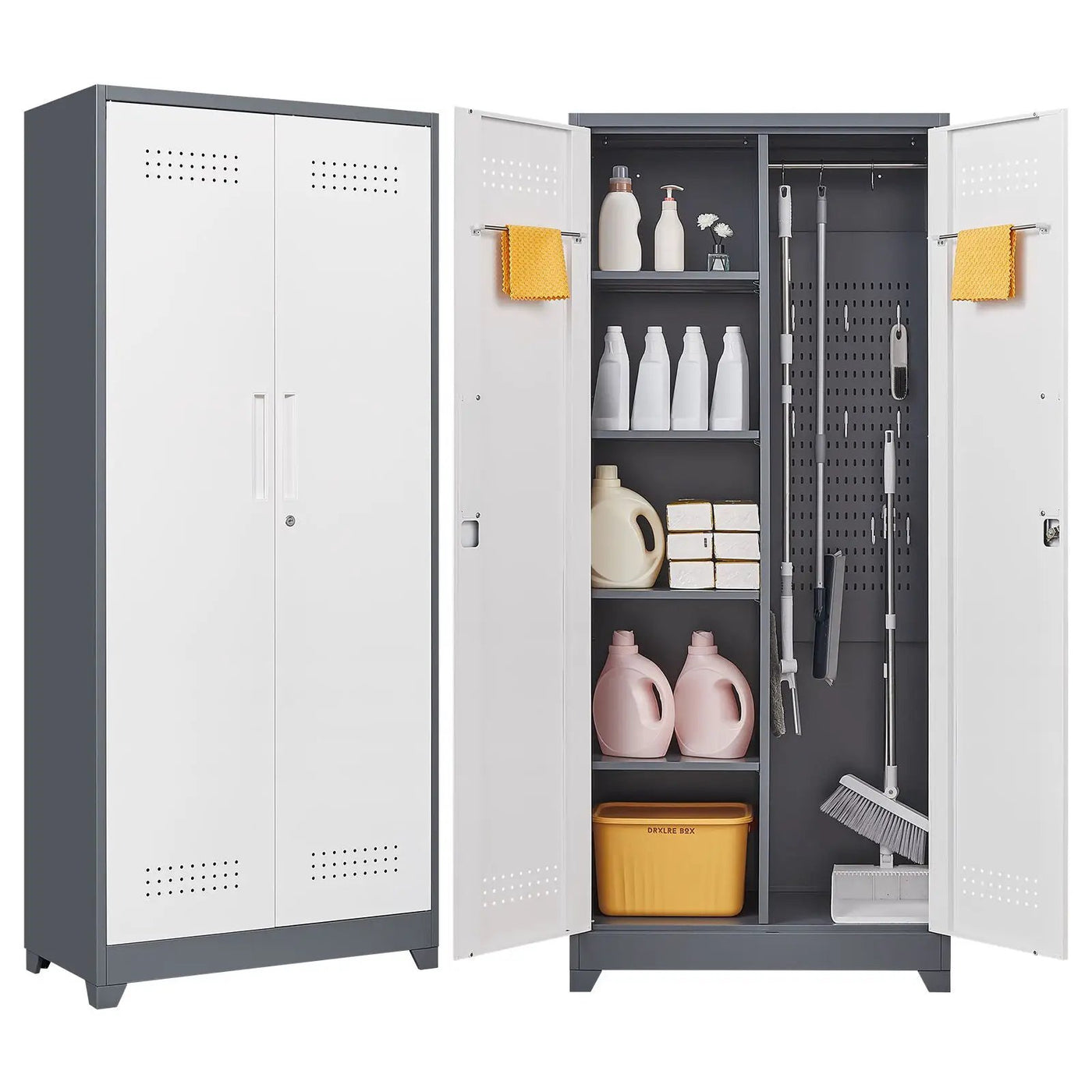 Lockers With Locking Doors, Adjustable Shelves, High Broom Tool Storage Cabinet by HouseOfZazla