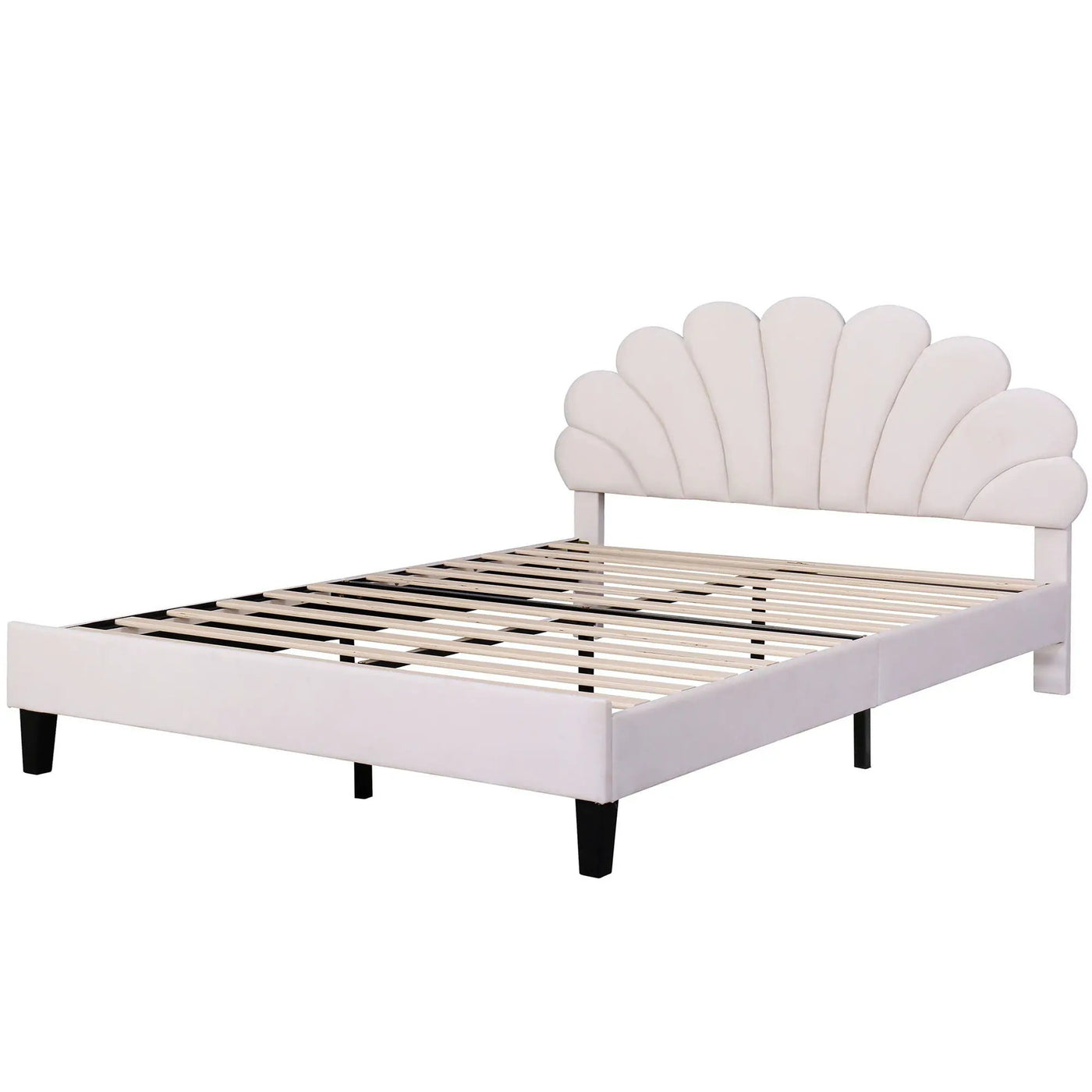 Upholstered Platform Bed With Flower Pattern Headboard by Unique Piece Furniture