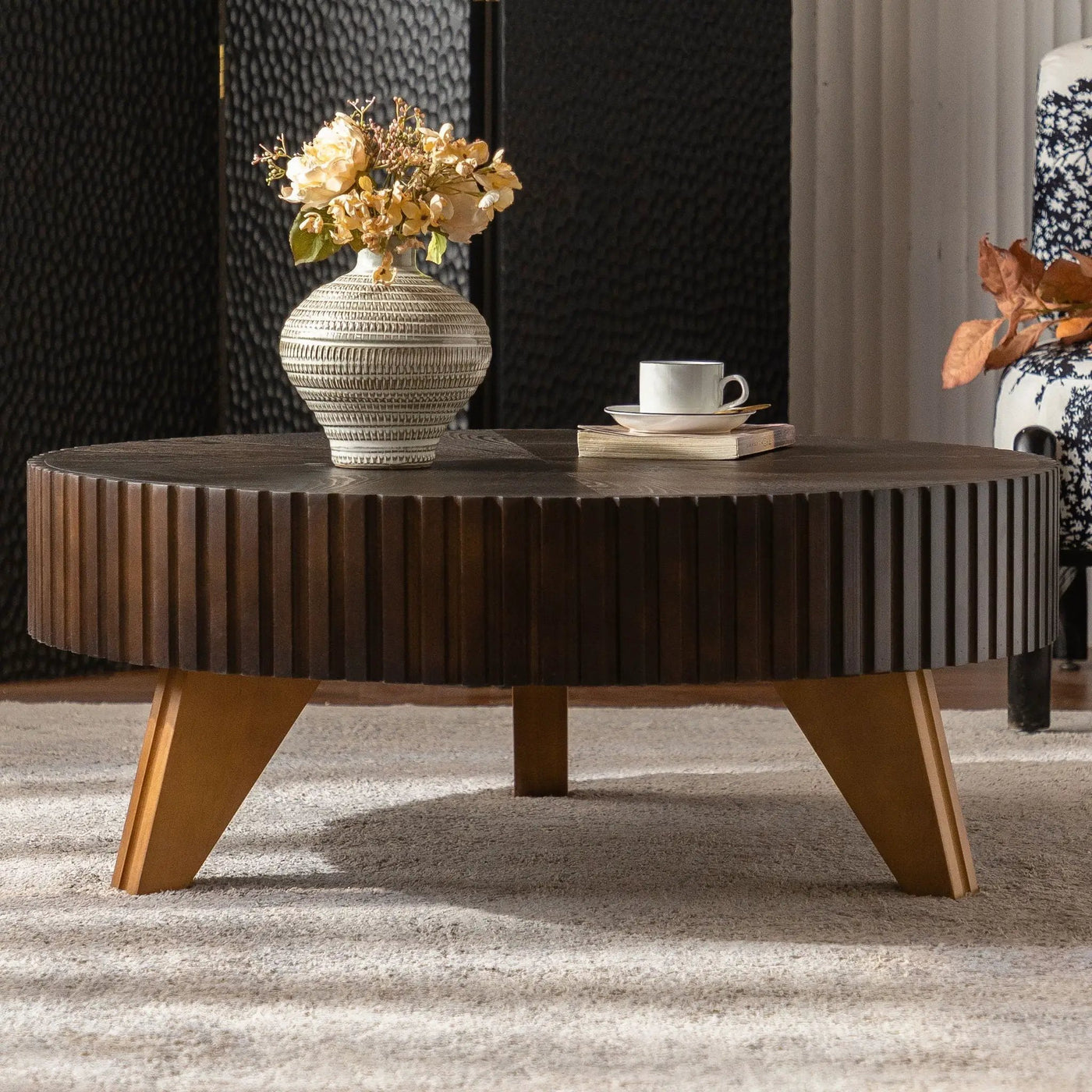 Round Retro Coffee With Solid Wood Legs by HouseOfZazla