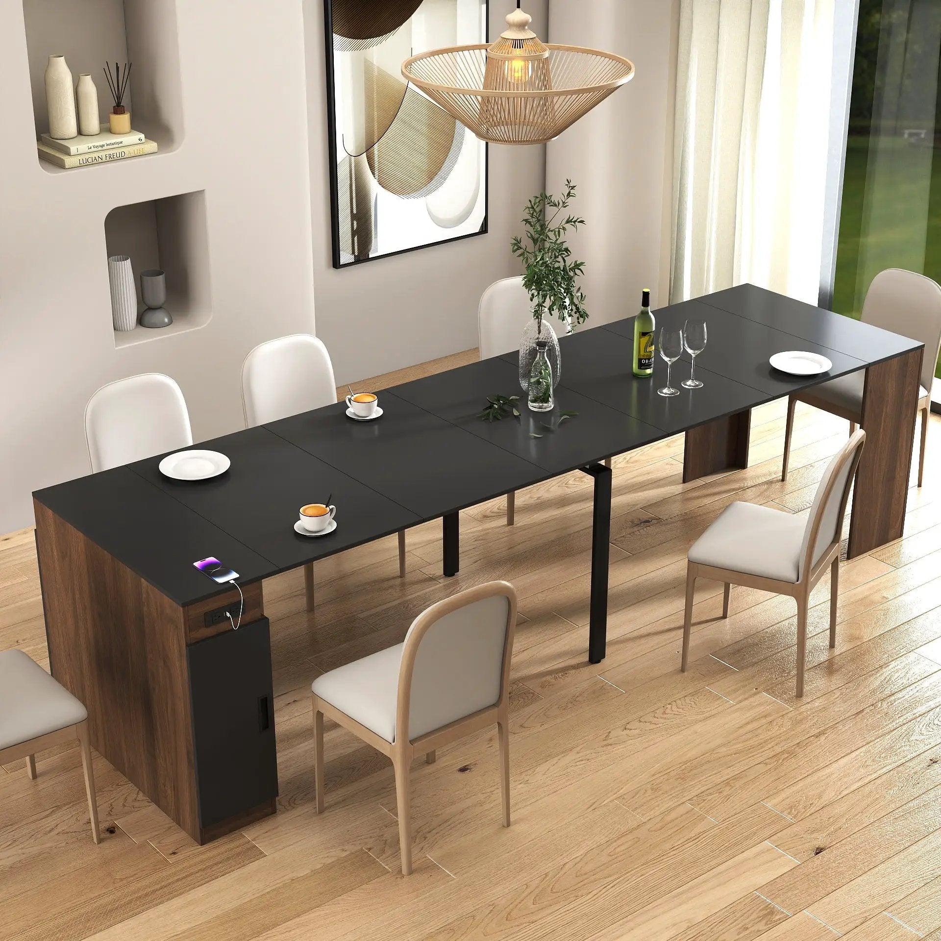 Modern Multifunctional Extendable Dining Table with Outlet by HouseOfZazla