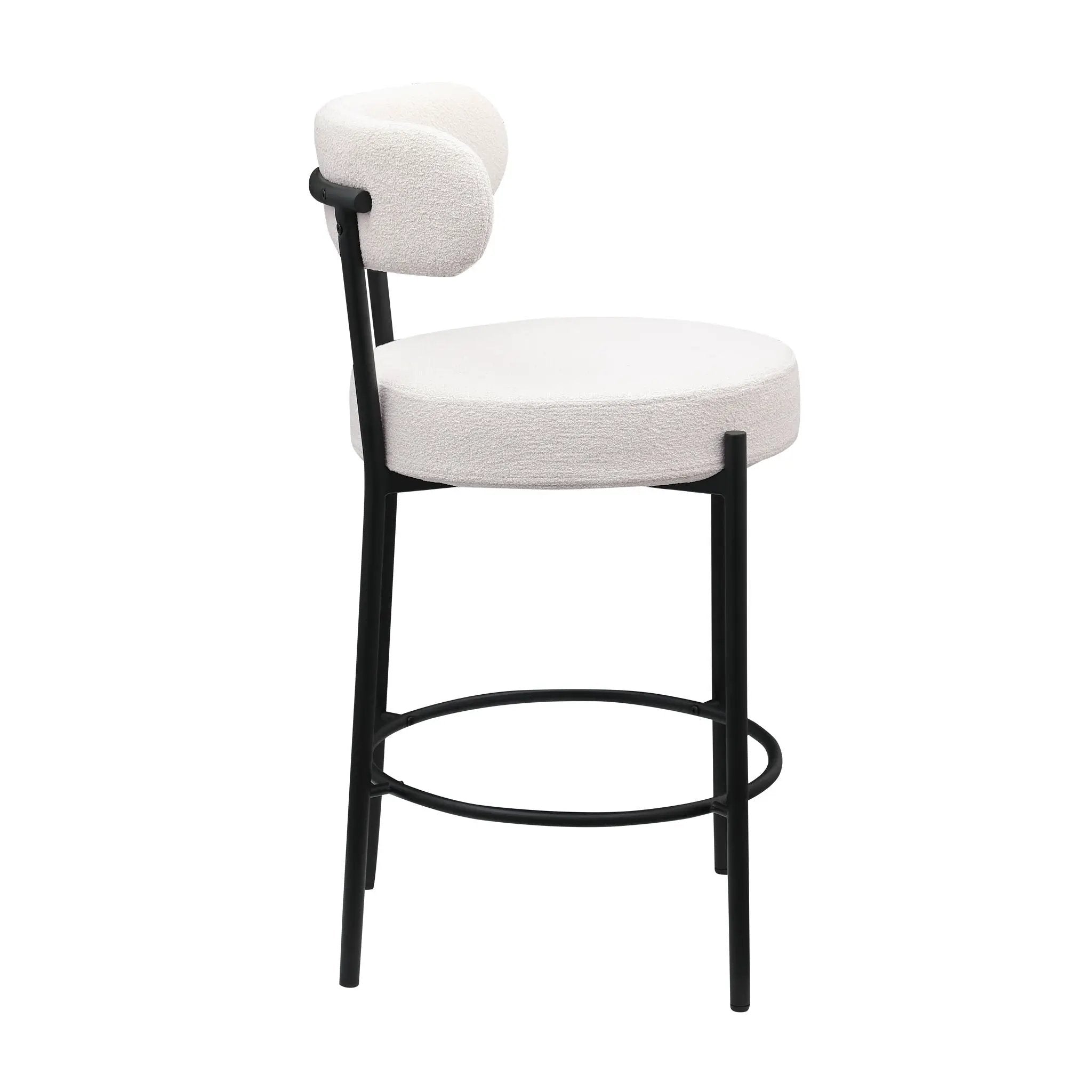 Modern Sherpa Counter Height Stools, Uphsoltered Seat Height Barstools With Brushed Brass Metal Legs Round Low Back Kitchen Stools With Footrest For Dining Room (Set of 2) by Unique Piece Furniture