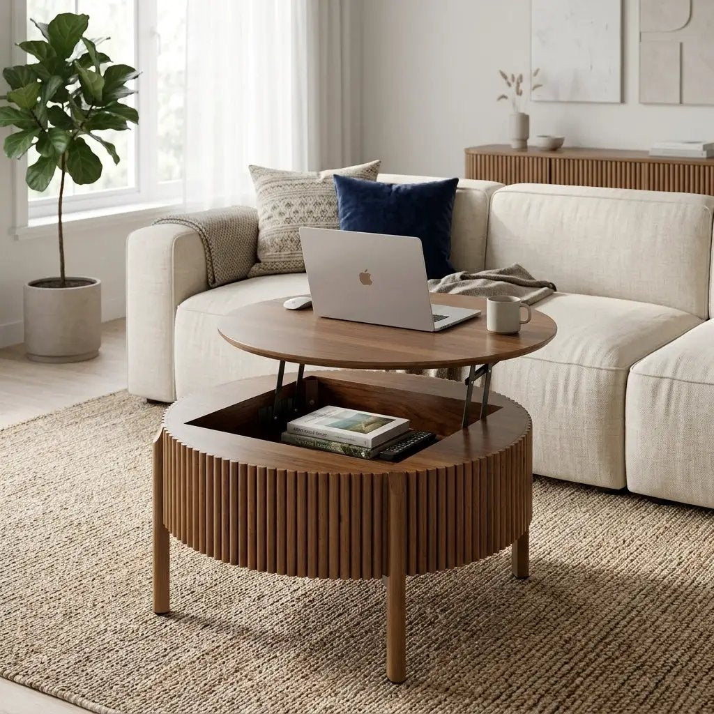 Round Lift Top Coffee Table with Hidden Storage by HouseOfZazla