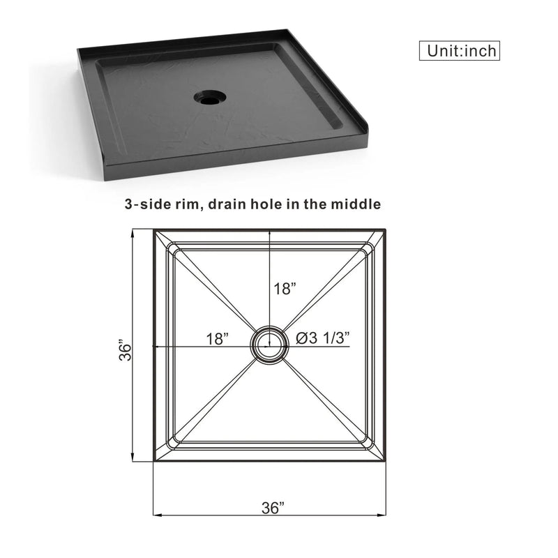 Anti Slip Center Drain Single Threshold Shower Base Slate - Black by HouseOfZazla