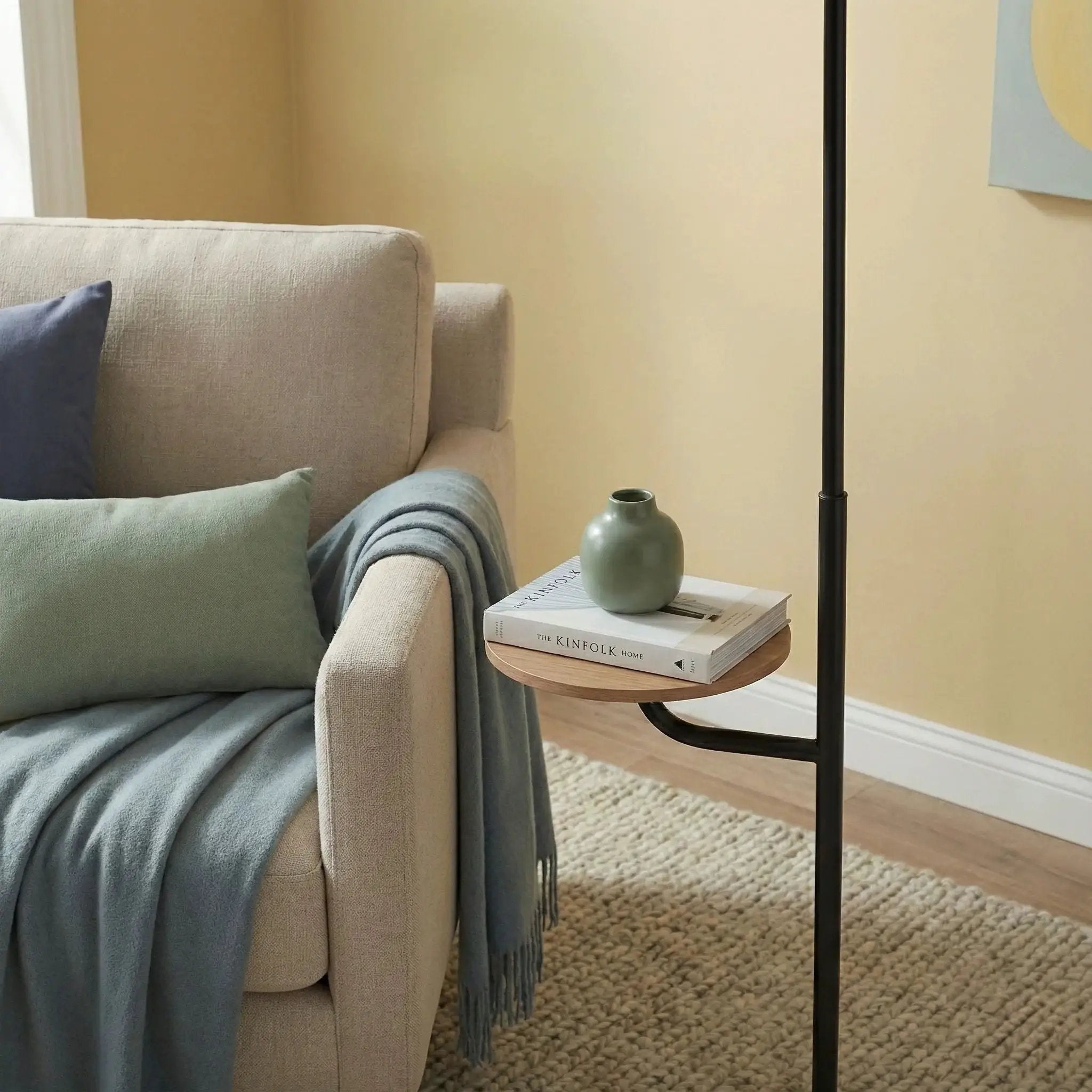 Seoul - Floor Lamp With Rotary Switch Wood Table Base - Black / White by Unique Piece Furniture