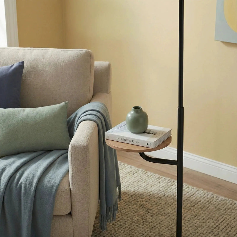 Seoul - Floor Lamp With Rotary Switch Wood Table Base - Black / White by Unique Piece Furniture