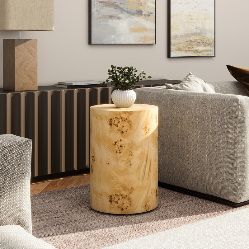 Nebula 22' Accent Pillar Side Table Warm Natural Brown Burl Wood by HouseOfZazla