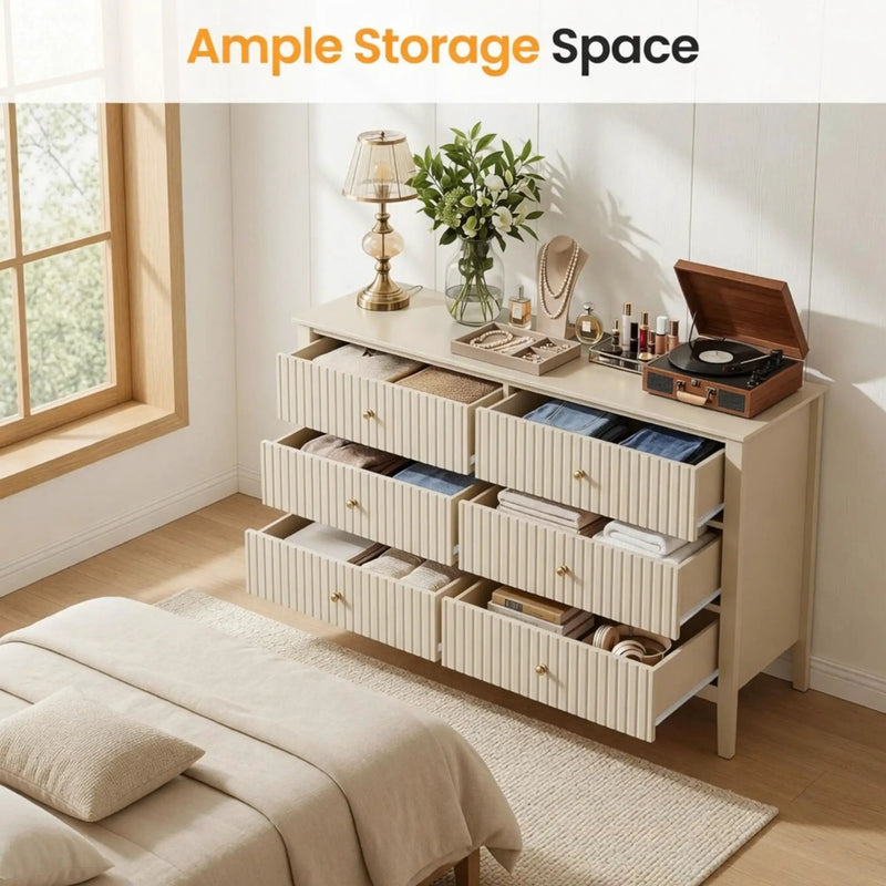 Modern 6 Drawer Fluted Dresser by HouseOfZazla