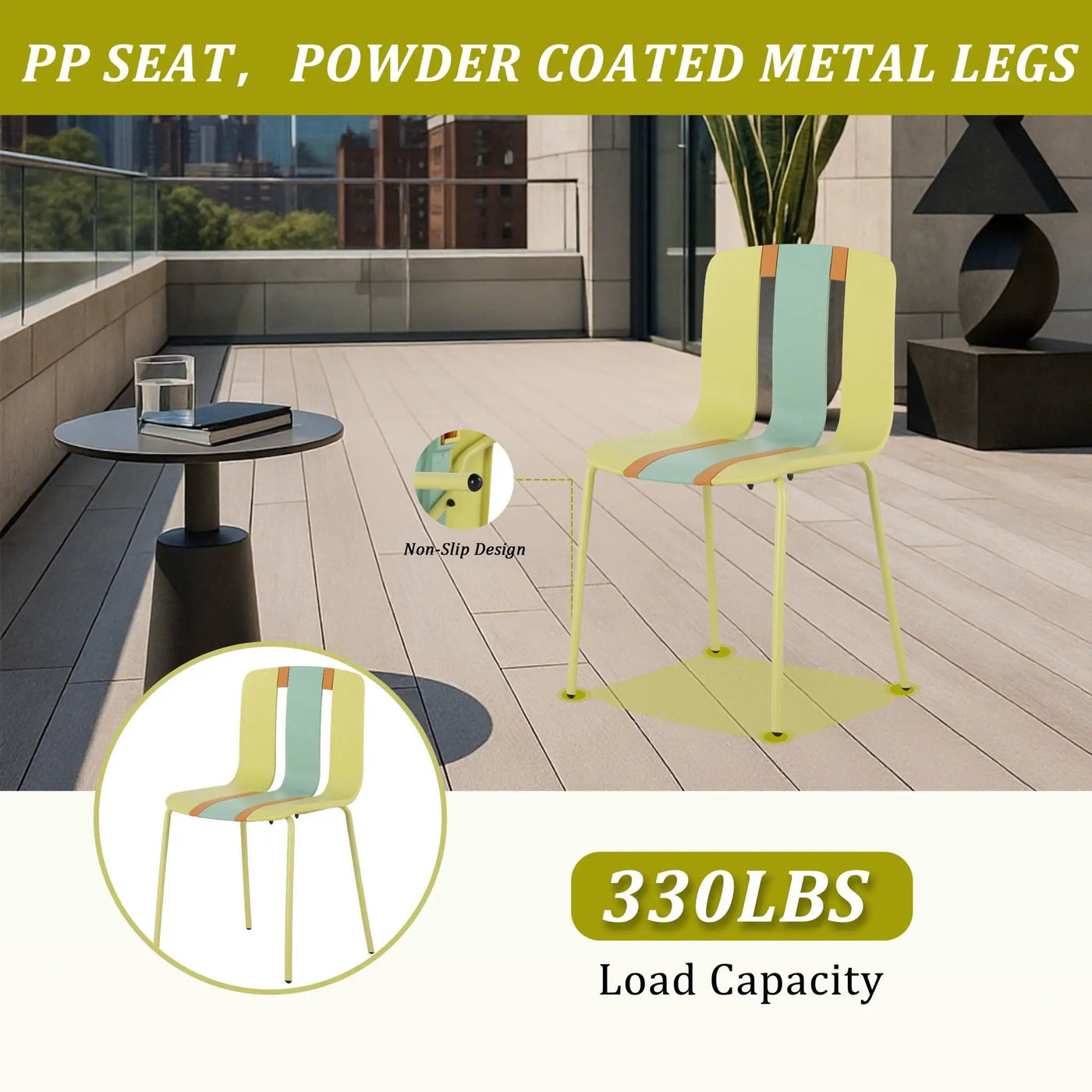 4 Piece Set Of Modern Striped Color- Blocking Single Chairs With Long Table by HouseOfZazla