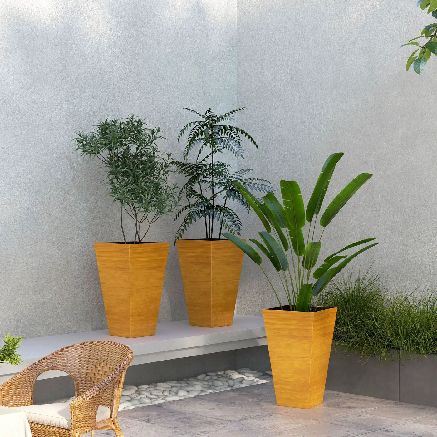 Outsunny - Outdoor Planters (Set of 3) Large Taper Planters With Drainage Holes And Plug, Faux Wood Plastic Flower Pots For Outdoor, Indoor, Garden, Patio by HouseOfZazla