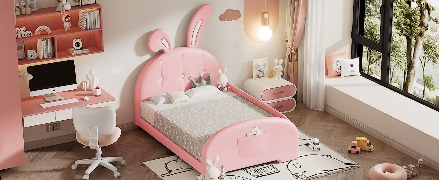 Upholstered Rabbit-Shape Princess Bed With Headboard And Footboard by HouseOfZazla