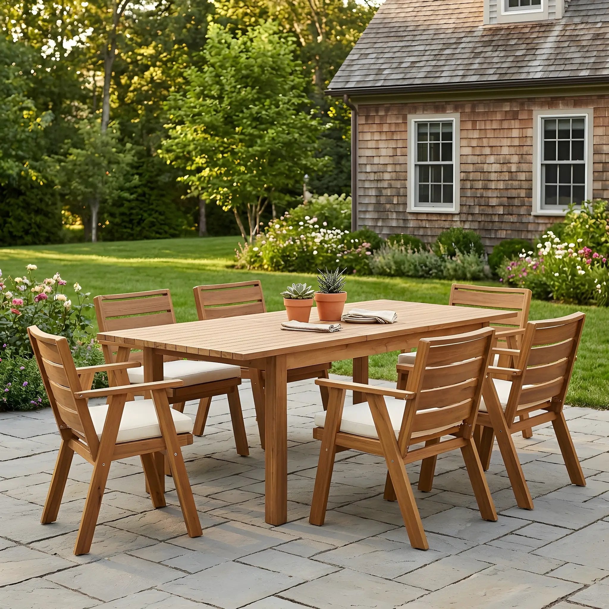 7 Pieces Acacia Wood Outdoor Dining Set by HouseOfZazla