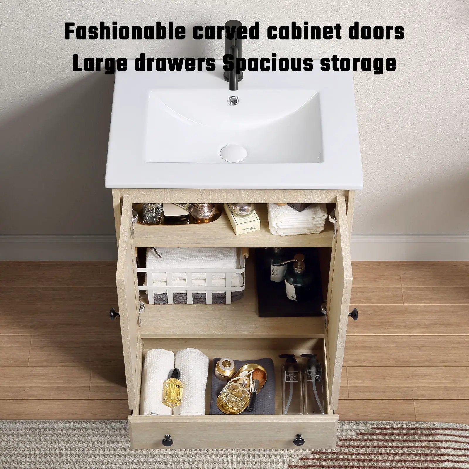 Bathroom Vanity With Basin 1 Drawer, Particle Board Construction, Free Standing Storage - Brown by HouseOfZazla