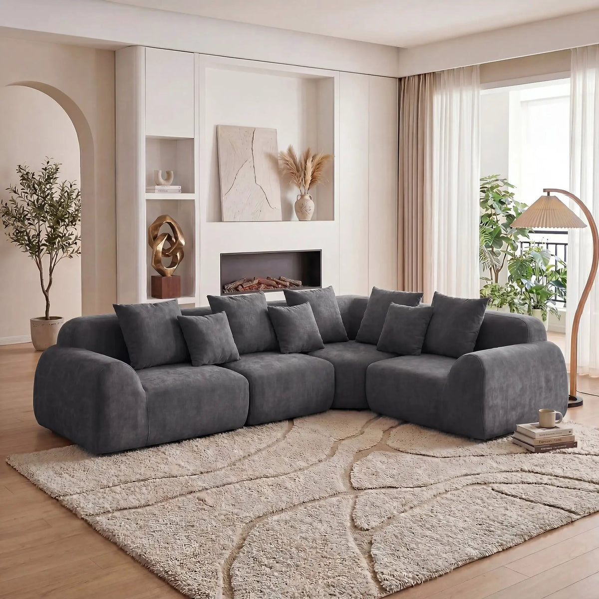 Oversized Cloud Velvet Curved Sectional Couch - 118' by HouseOfZazla