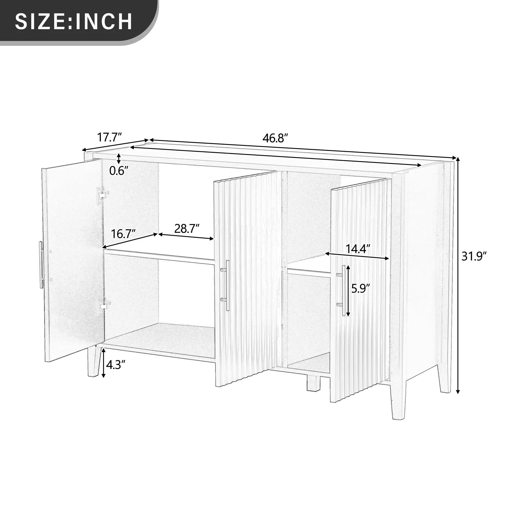 U-Style Wavy 3-Door Sideboard with Solid Pine Legs by HouseOfZazla