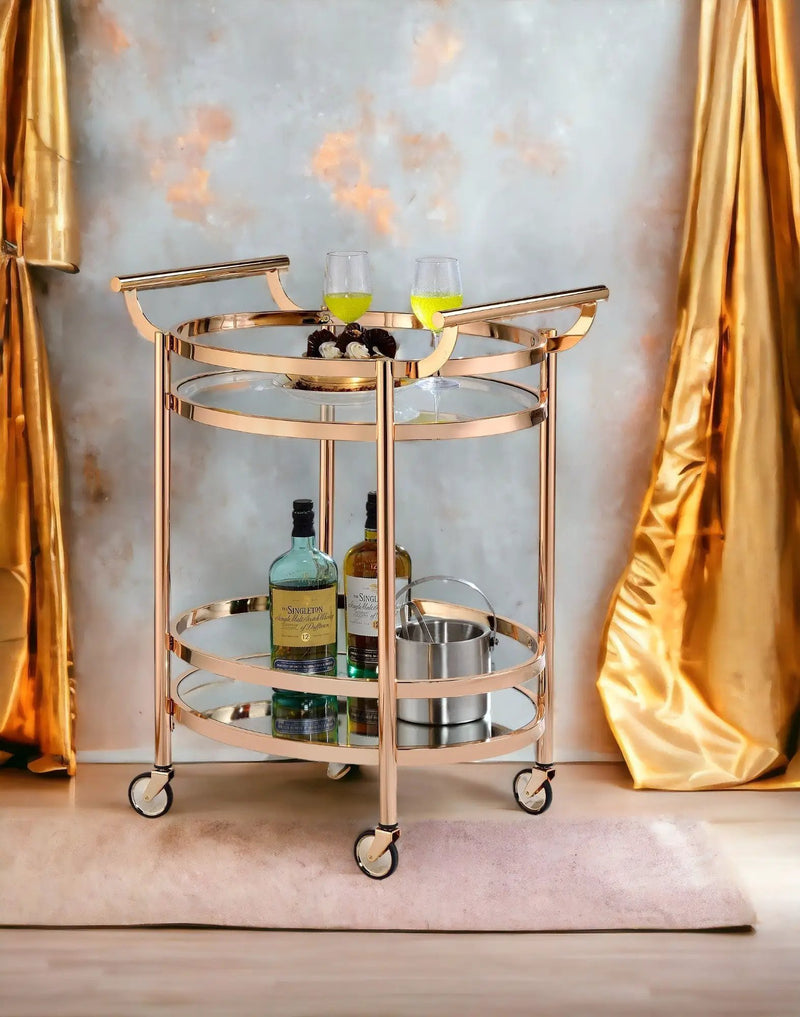 Lakelyn Clear Glass & Rose Gold Finish Serving Cart by HouseOfZazla
