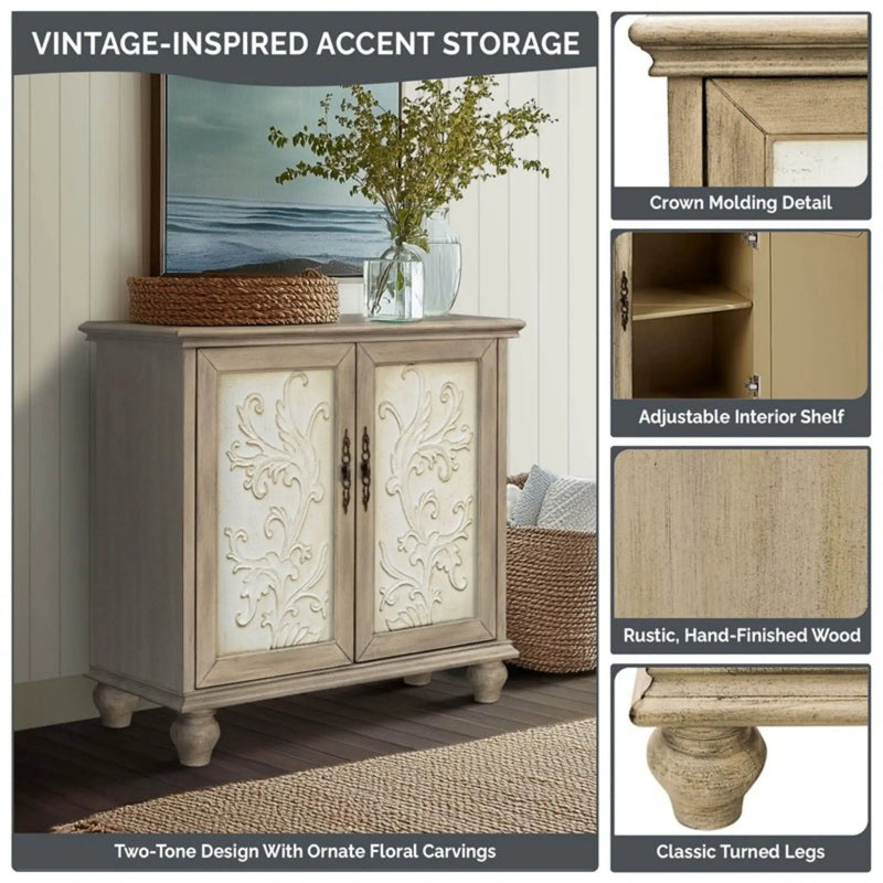 Driscoll - 2 Door Cabinet With Floral Design - Reclaimed Natural by HouseOfZazla