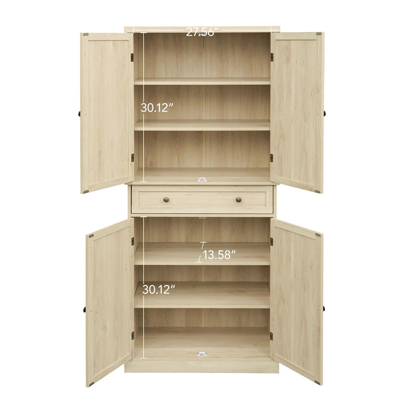 4 Door Storage Cabinet With 1 Drawer And 4 Adjustable Inner Shelves - Natural by Unique Piece Furniture