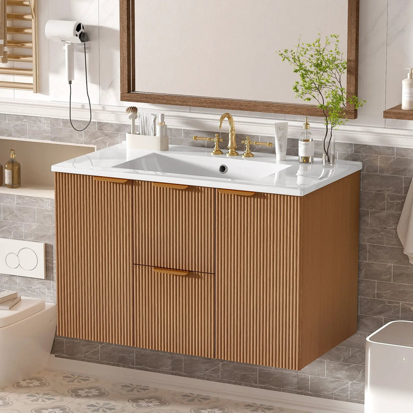 Modern Wall Mounted Bathroom Vanity, Soft Close Doors by Unique Piece Furniture