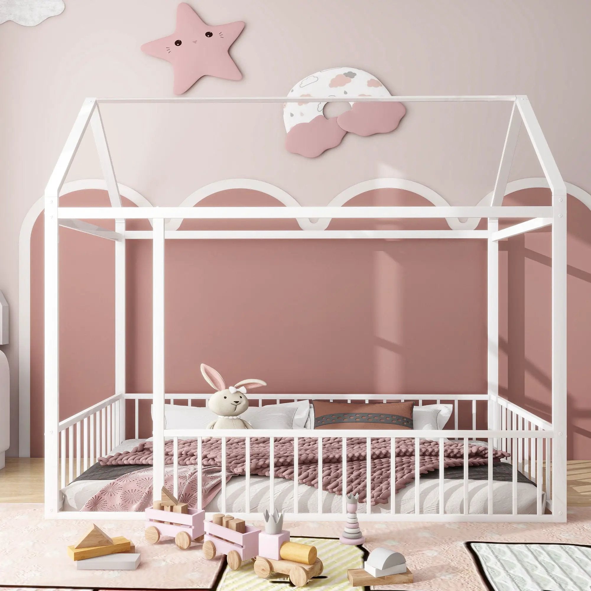 Metal Bed House Bed Frame With Fence by HouseOfZazla