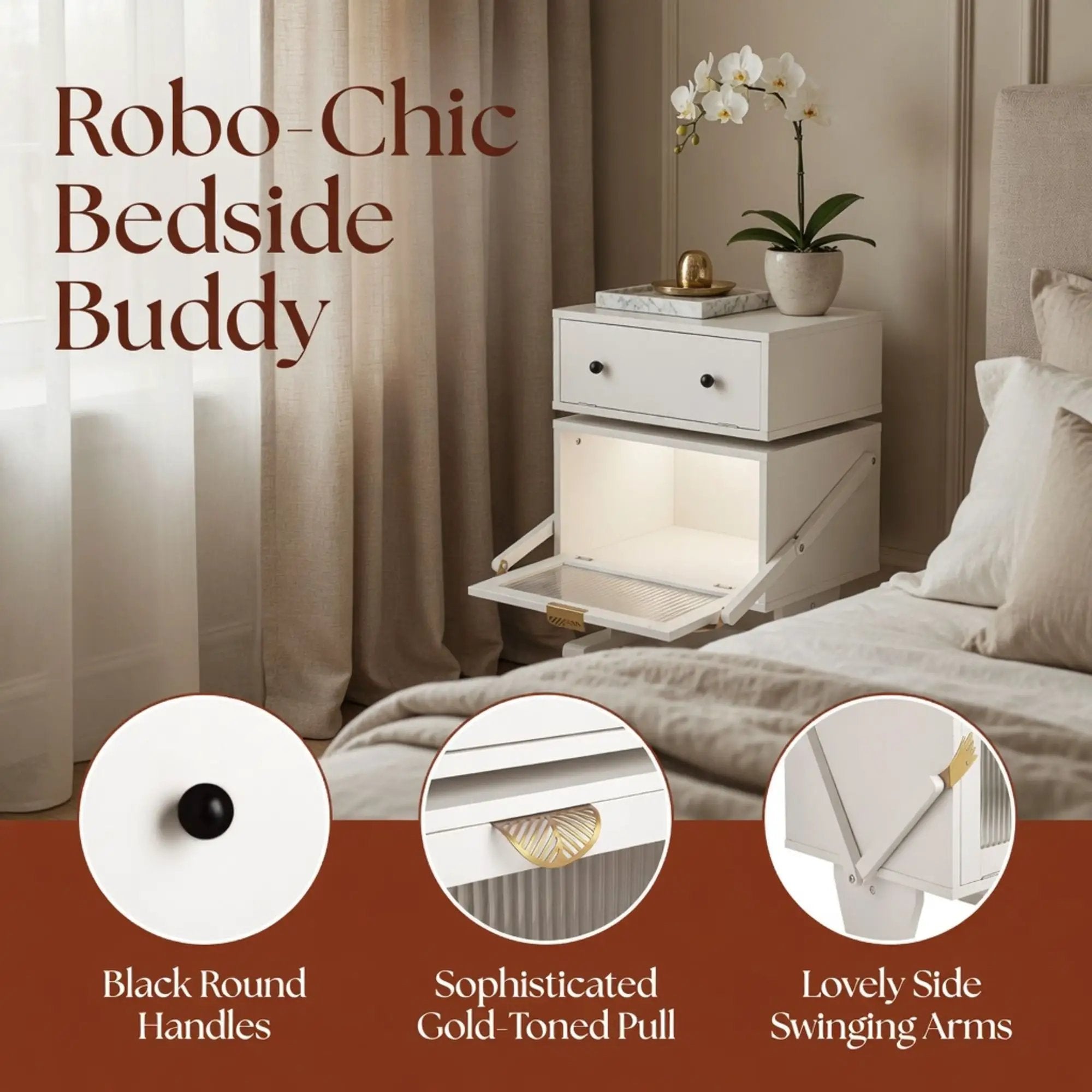 Robot LED Nightstand With 360° Rotating Drawer by HouseOfZazla