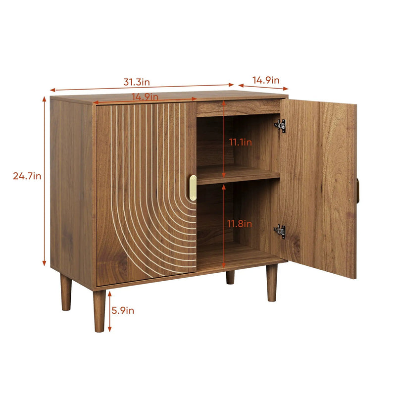 Buffet Cabinet With Line Groove Design, Sideboard Buffet Cabinet With Storage, Multifunctional Accent Cabinet For Living Room, Entryway, Hallway, Office, Kitchen - Brown by Unique Piece Furniture
