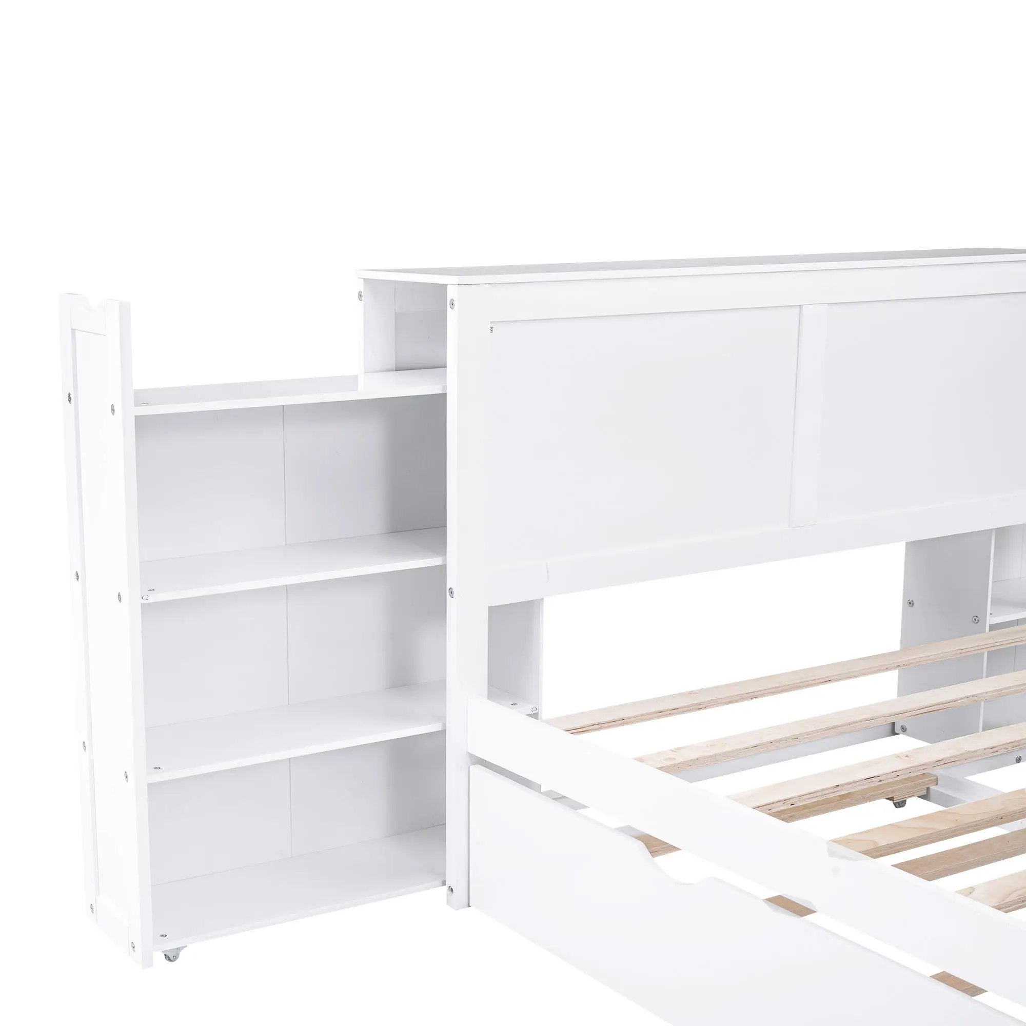 Storage Platform Bed With Pull Out Shelves And Trundle by HouseOfZazla