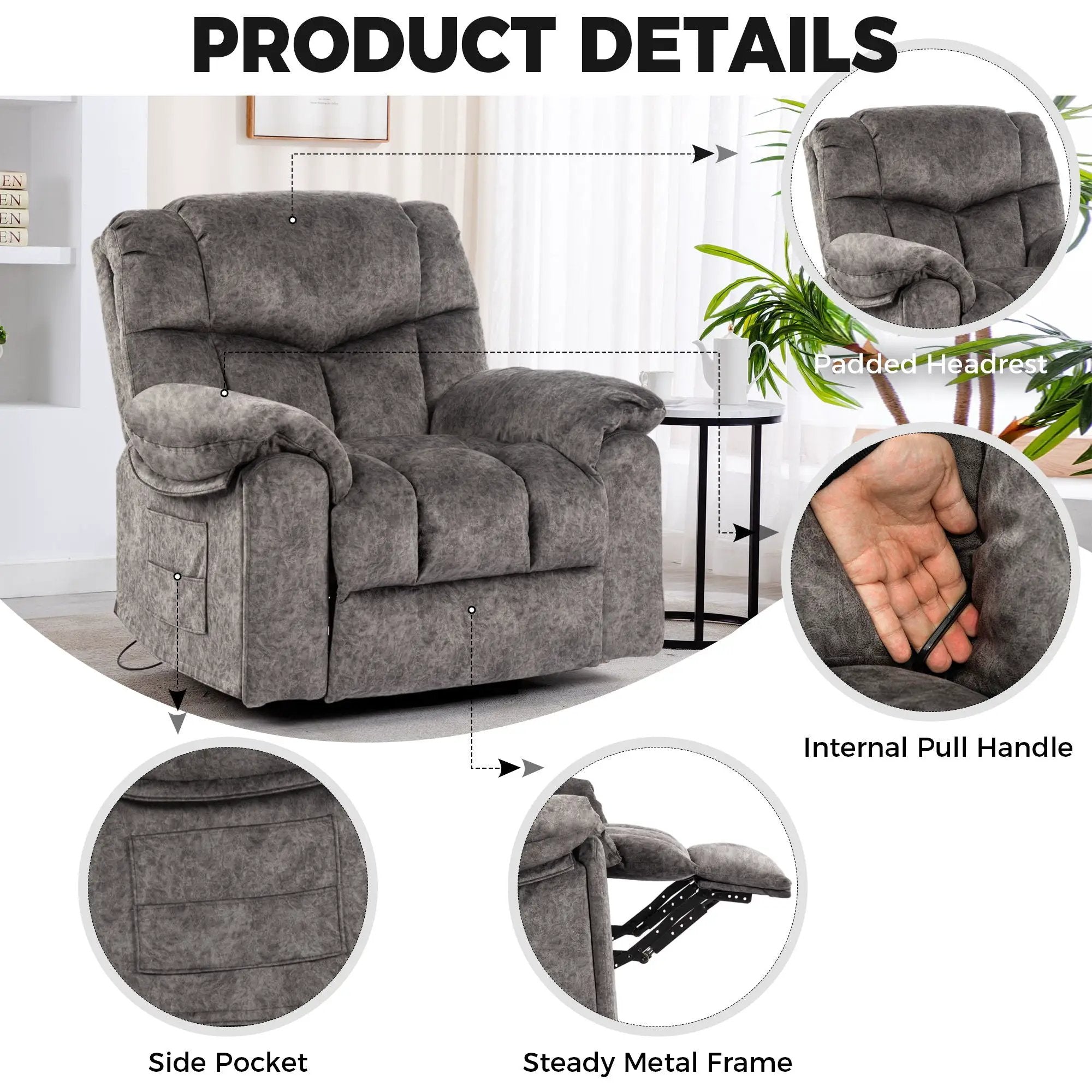 Swivel And Rocking Recliner Chair With Massage And Heating by Unique Piece Furniture