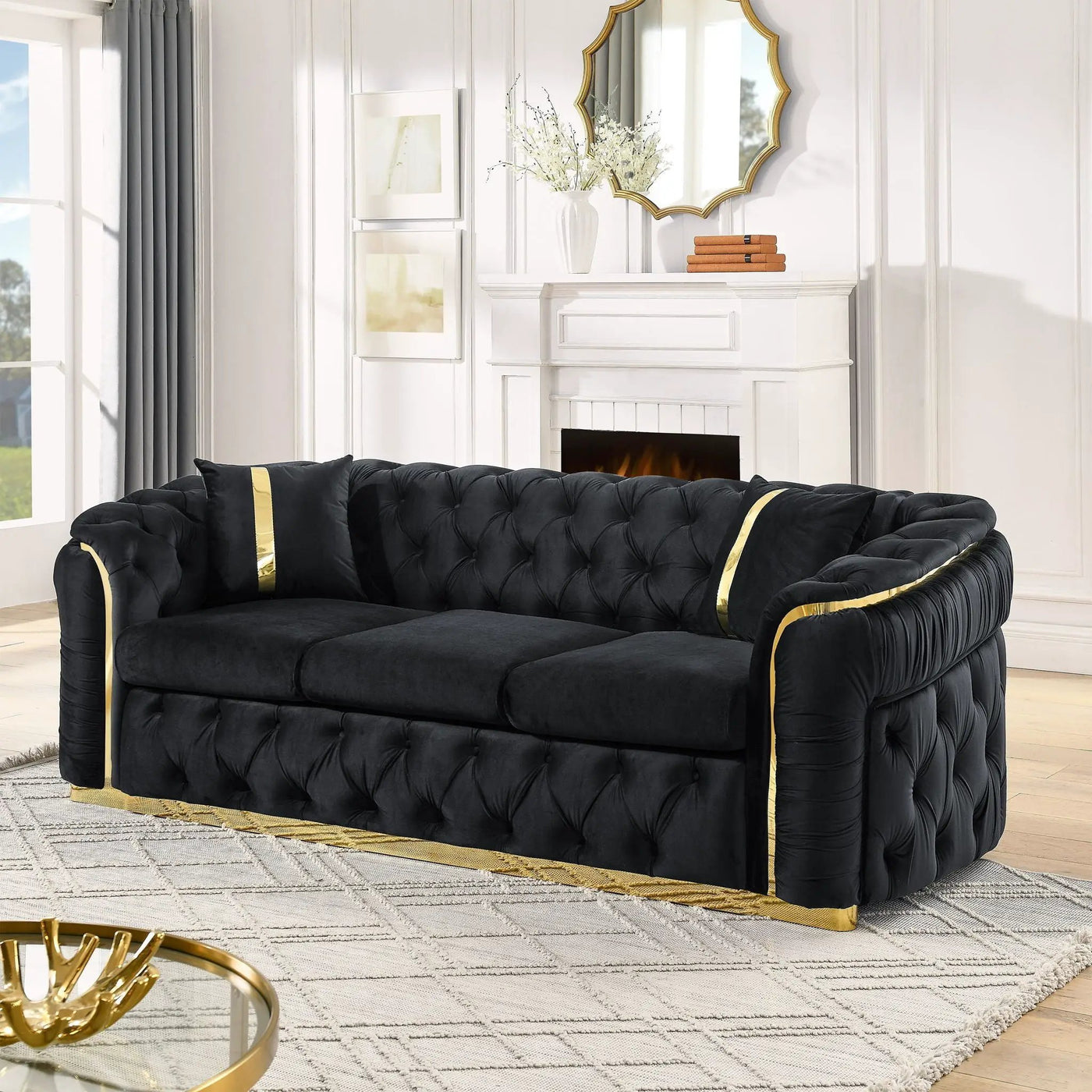 Button Tufted Couch With 2 Pillows, 3 Seater Luxury Chesterfield Sofa by HouseOfZazla