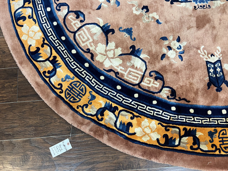 Antique Round Chinese Wool Rug 8x8, Chinese Peking Carpet, Asian Oriental Carpet 8 x 8 ft, Chinese Art Deco Rug, Nichols Rug by Jewel Rugs