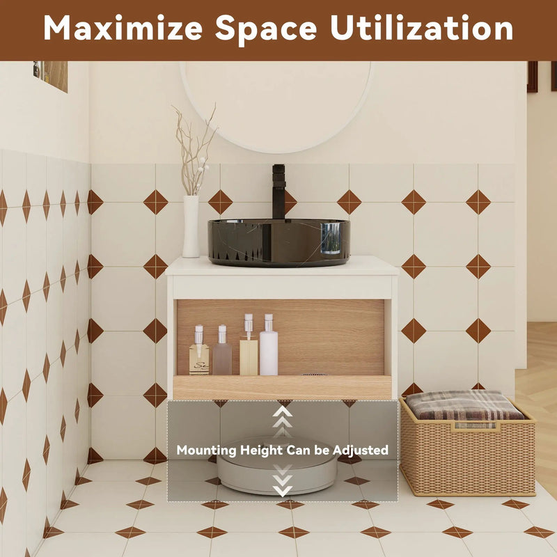 Floating Bathroom Vanity With Vessel Sink With Open Shelf Storage by Unique Piece Furniture
