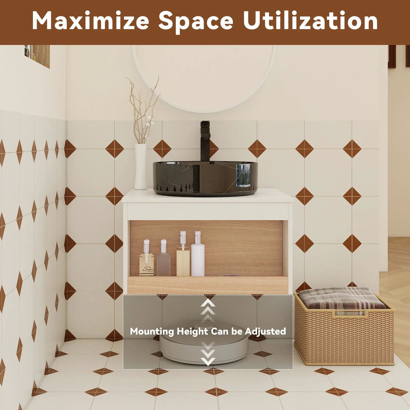 Floating Bathroom Vanity With Vessel Sink With Open Shelf Storage by Unique Piece Furniture