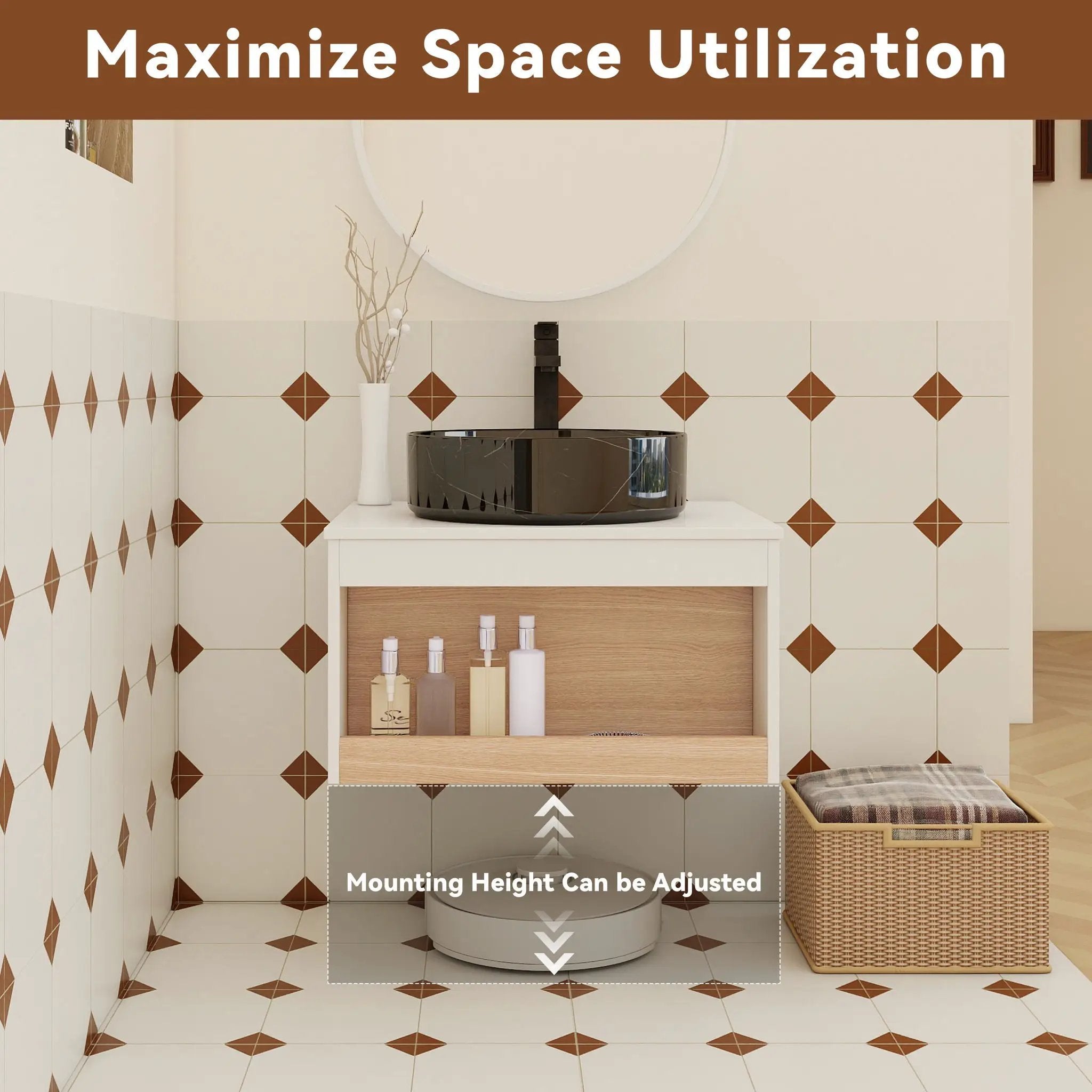 Floating Bathroom Vanity With Vessel Sink With Open Shelf Storage by Unique Piece Furniture
