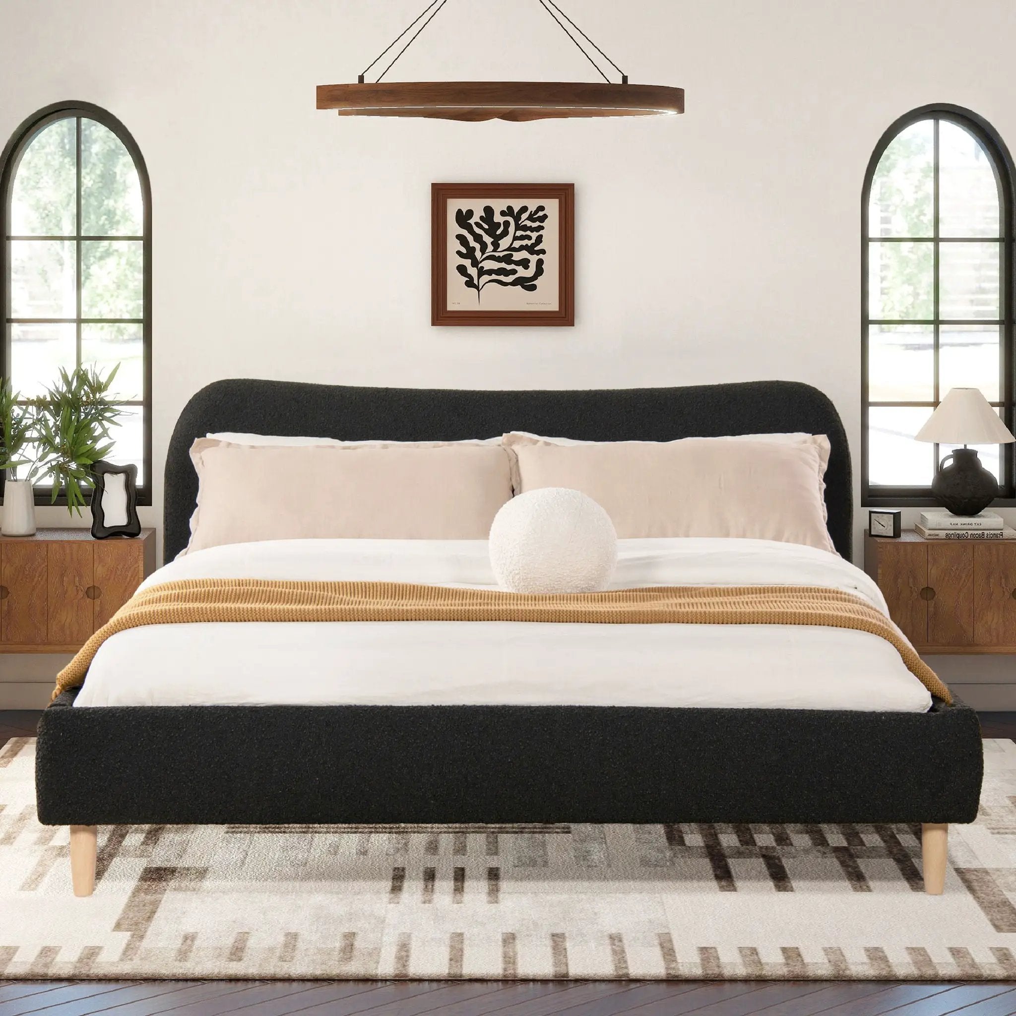 Roman - Curved Headboard Upholstered Platform Bed by Unique Piece Furniture