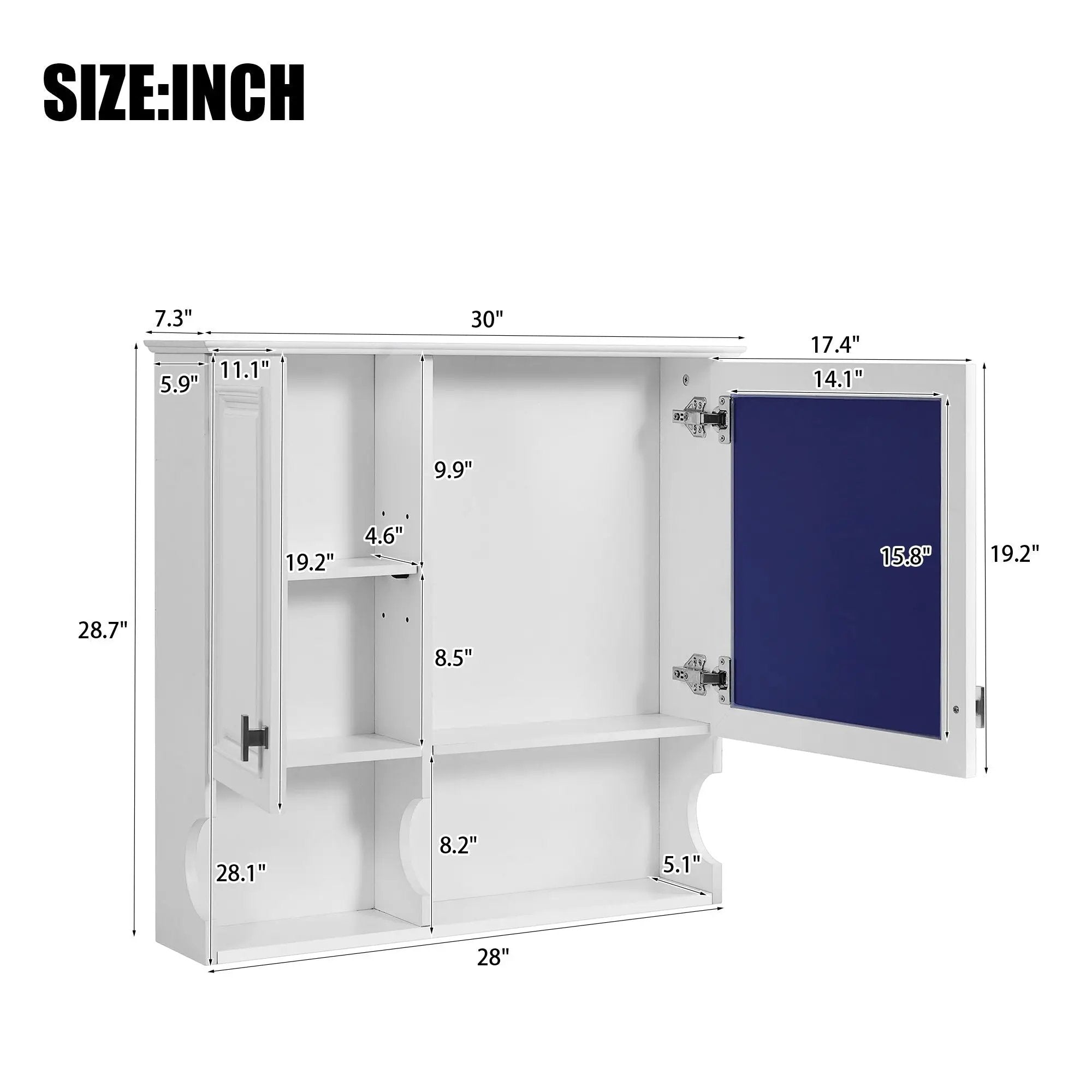 Wall Mounted Mirror Medicine Cabinet, Bathroom Storage With Doors And Open Shelves by Unique Piece Furniture