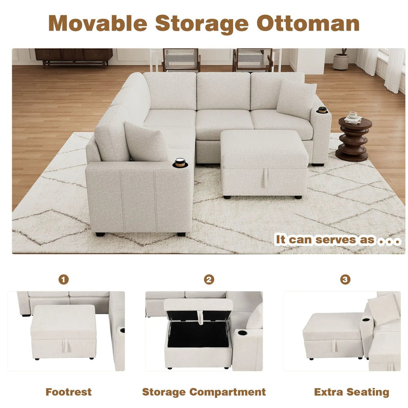 Sectional Sofa Convertible Pull-Out Sofa Bed With A Movable Storage Ottoman For Living Room by HouseOfZazla