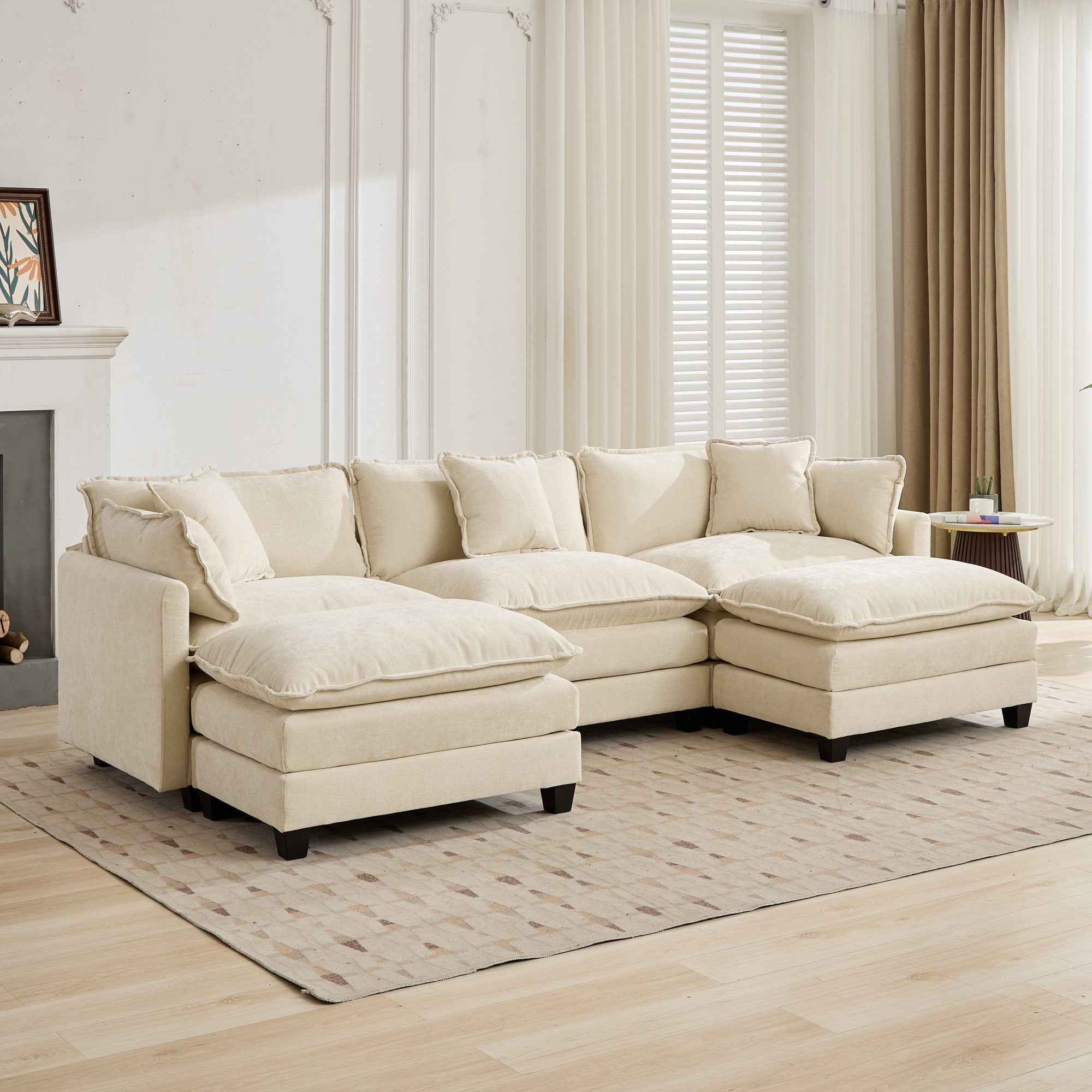 Cloud3 Seats Sofa (Ottoman is not included)Chenille Fabric in Beige by BLAKHOM