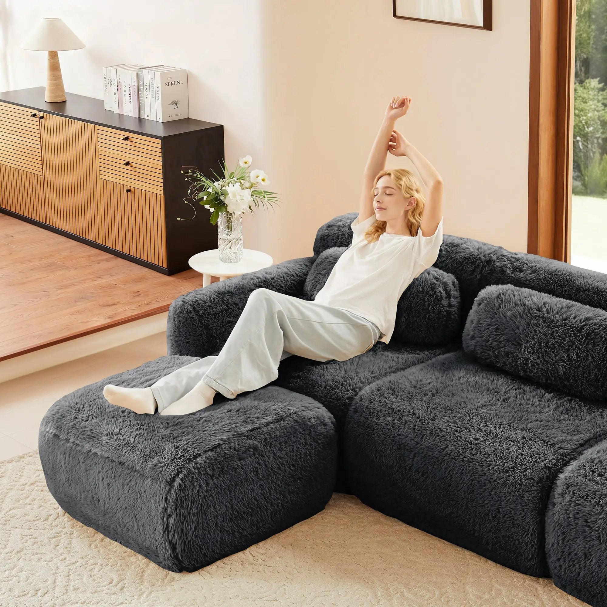 Aviana Armless Sofa With Pillow Plush Fabric - Dark by HouseOfZazla