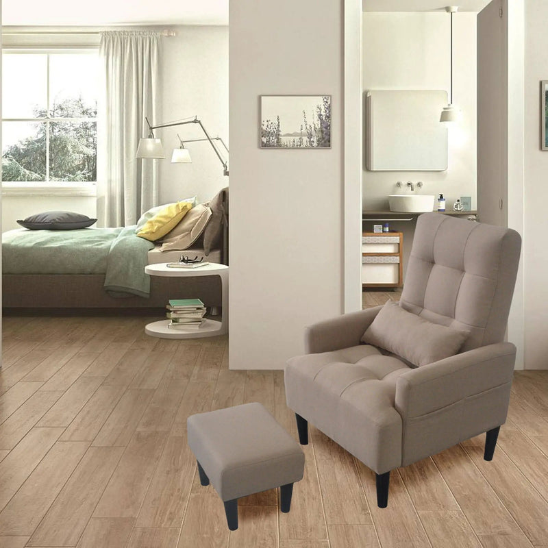 Living Room Sofa Single Chair And Ottoman, Modern Multi-Function Fabric Living Room Sofa Lounge Chair Bed And Stool. Soft Leisure Single Chair Adjustable Into 5 Angles With Sofa Bed by HouseOfZazla